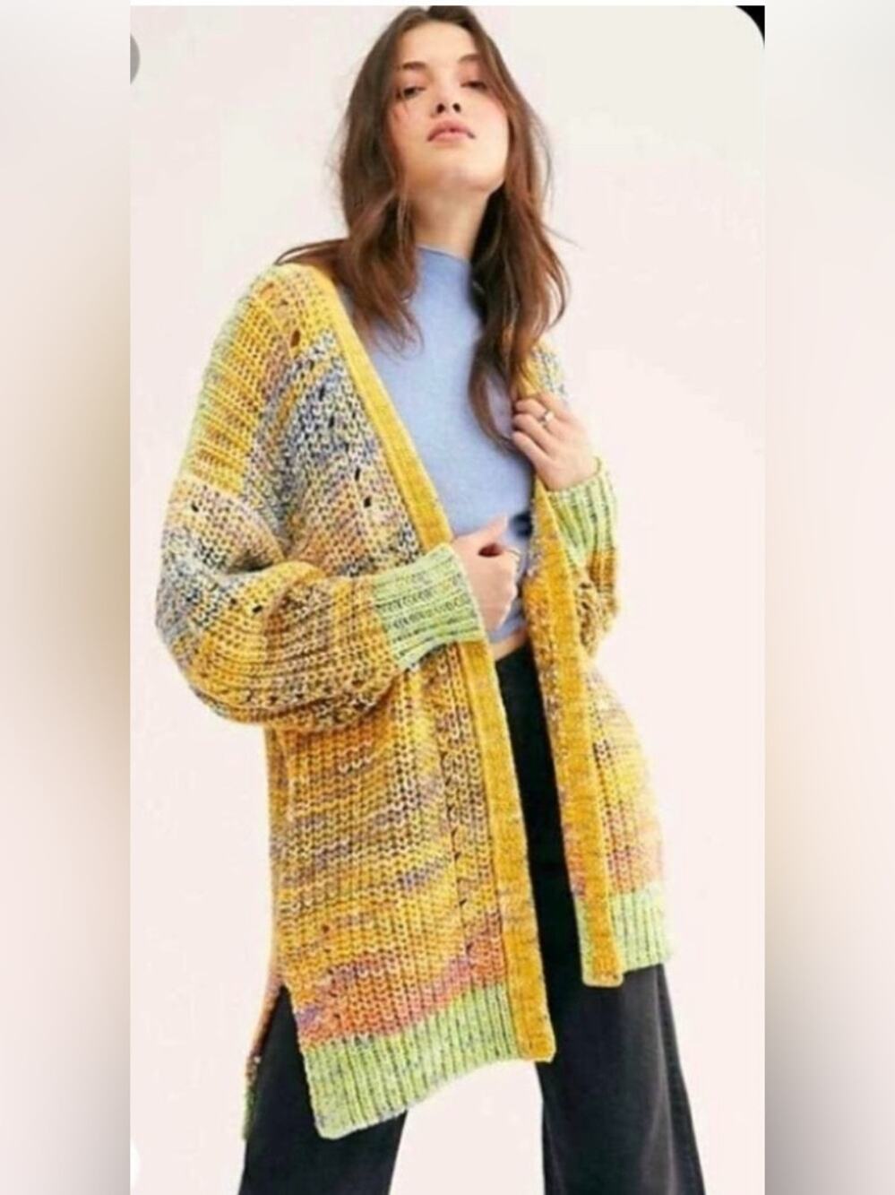 Free People Dreaming Again Cardigan Chunky Knit Multi Color Size Small